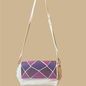 Vintage plum and White Women's Crossbody Bag. Faux Leather.